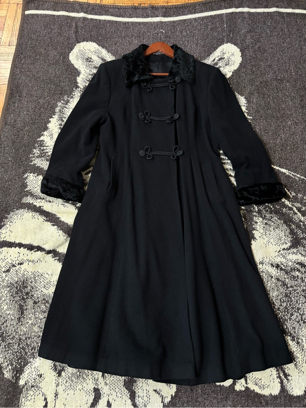 Nauge Black Vintage-Inspired Wool Blend Coat Dress